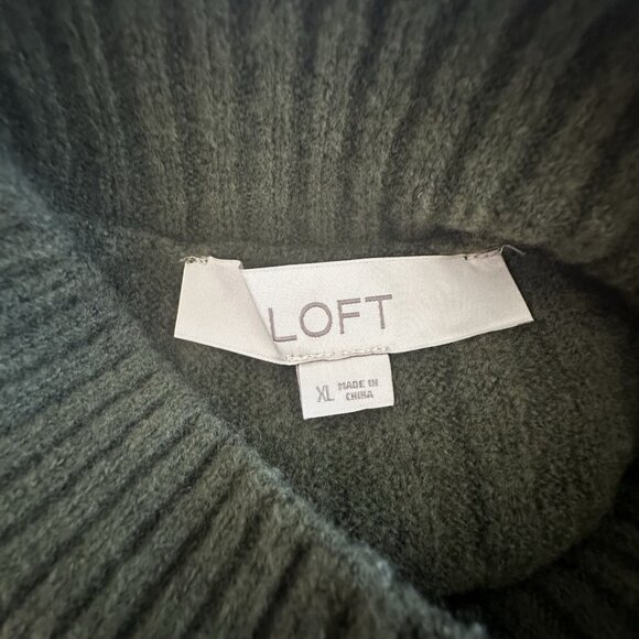 Loft Maxi Bodycon Rib Knit Sweater Dress Size XL Green L/S Mock Neck Office Work - Picture 8 of 12